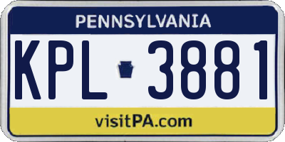 PA license plate KPL3881