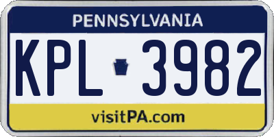 PA license plate KPL3982