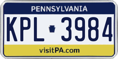 PA license plate KPL3984