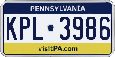 PA license plate KPL3986