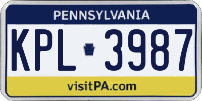 PA license plate KPL3987