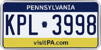 PA license plate KPL3998