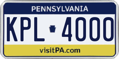 PA license plate KPL4000