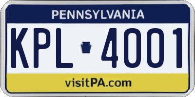 PA license plate KPL4001