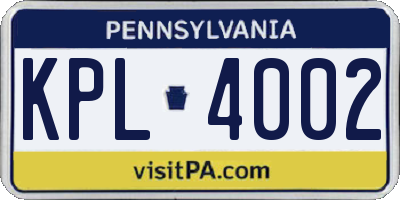 PA license plate KPL4002