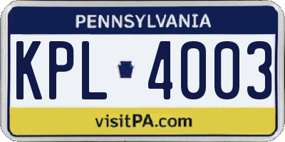 PA license plate KPL4003