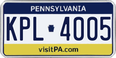 PA license plate KPL4005