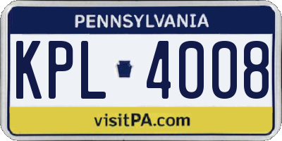 PA license plate KPL4008