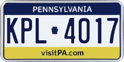 PA license plate KPL4017