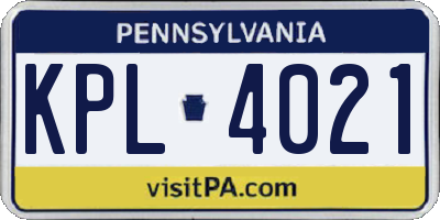 PA license plate KPL4021