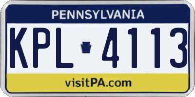 PA license plate KPL4113