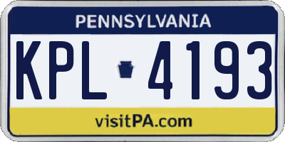PA license plate KPL4193
