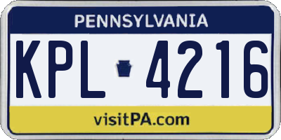 PA license plate KPL4216