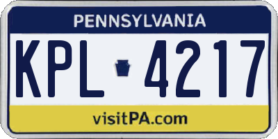 PA license plate KPL4217