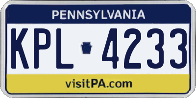PA license plate KPL4233