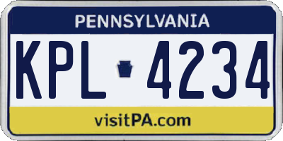 PA license plate KPL4234