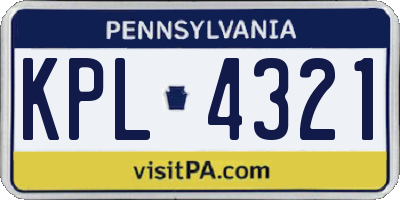 PA license plate KPL4321