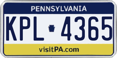 PA license plate KPL4365