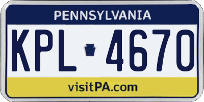 PA license plate KPL4670