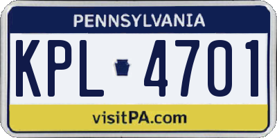 PA license plate KPL4701