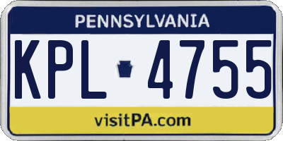 PA license plate KPL4755