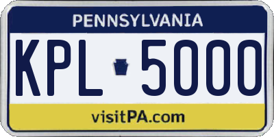 PA license plate KPL5000