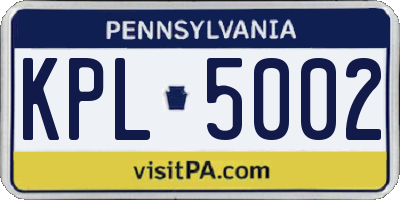 PA license plate KPL5002