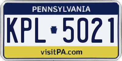PA license plate KPL5021
