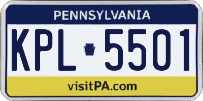PA license plate KPL5501