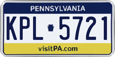 PA license plate KPL5721
