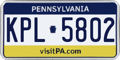 PA license plate KPL5802