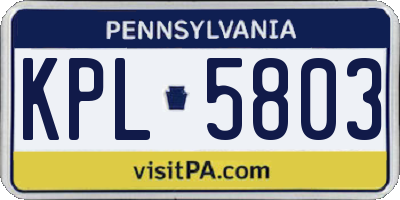 PA license plate KPL5803