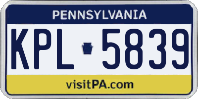 PA license plate KPL5839