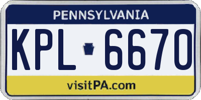 PA license plate KPL6670