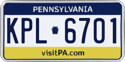 PA license plate KPL6701