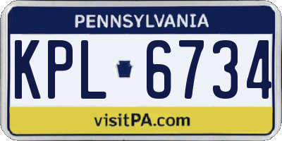 PA license plate KPL6734