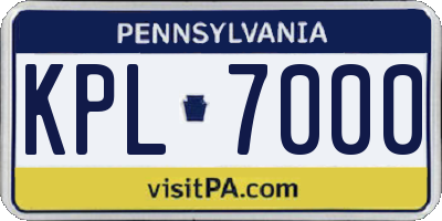 PA license plate KPL7000