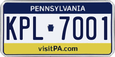 PA license plate KPL7001