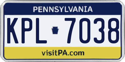 PA license plate KPL7038