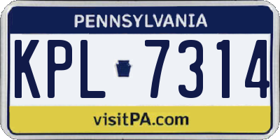 PA license plate KPL7314