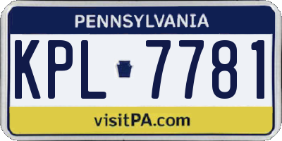 PA license plate KPL7781