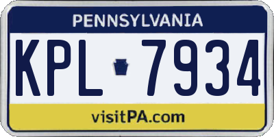 PA license plate KPL7934