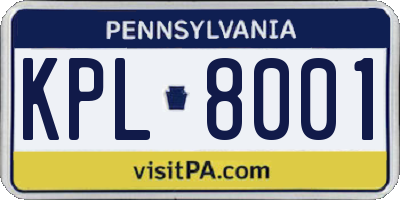 PA license plate KPL8001