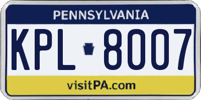 PA license plate KPL8007