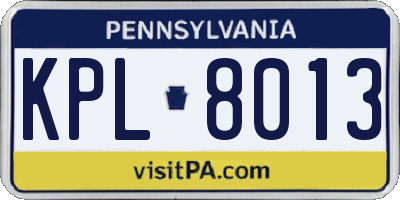 PA license plate KPL8013