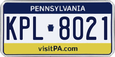 PA license plate KPL8021