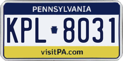 PA license plate KPL8031