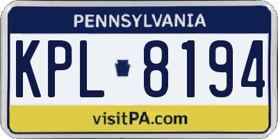 PA license plate KPL8194