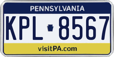 PA license plate KPL8567