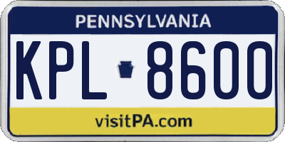PA license plate KPL8600